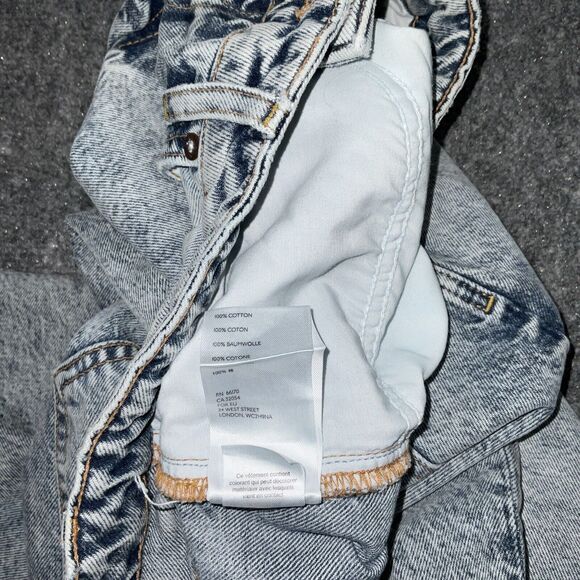 Free People Jeans Womens Size 32  Blue Acid Wash 80's Straight distressed patch - Picture 9 of 12